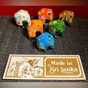 6 Mini Hand Carved Wood Elephant Sri Lanka  1.5” Set